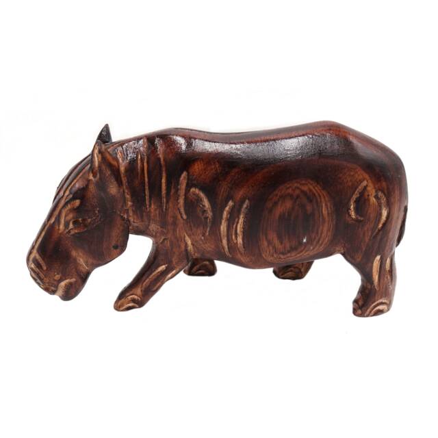 Hand Carved Wood Hippo Figurine African Art Ornament - image 1