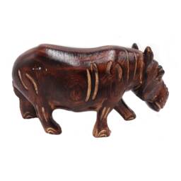 Hand Carved Wood Hippo Figurine African Art Ornament - thumbnail 2