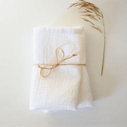 Set Of 2 - Linen Hand Towels For Bathroom - Waffle Fabric - Bath Towels - Quest Small Face Pure Linen - White - Washcloths - Gift - thumbnail 2