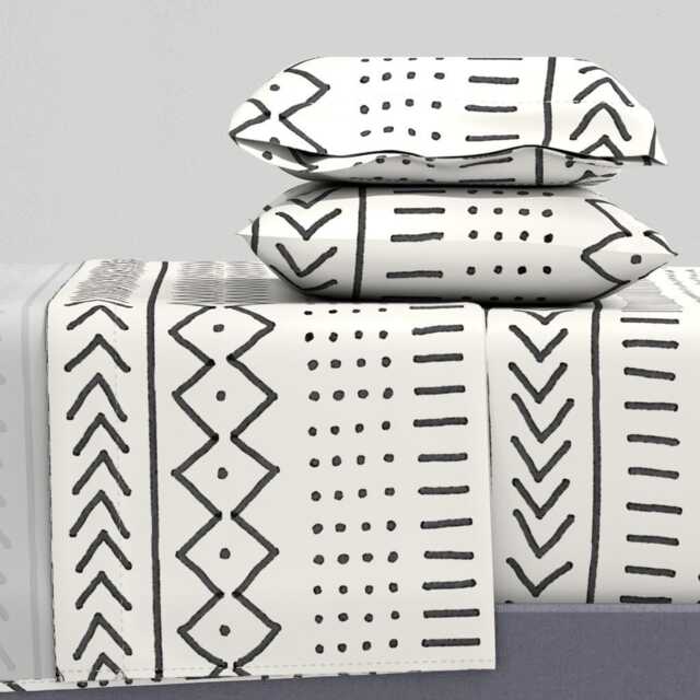 African Sheets - Mudcloth Cream By Curious_Nook Geometric Lines Dots Chevron Arrows Cotton Sateen Sheet Set Bedding Spoonflower - image 1