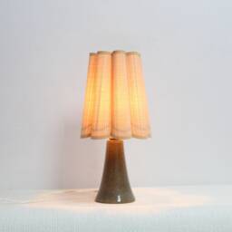 Handmade Khaki Striped Fabric Table Lamp With Brown Ceramic Base