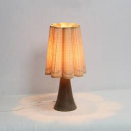 Handmade Khaki Striped Fabric Table Lamp With Brown Ceramic Base - thumbnail 4