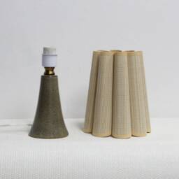 Handmade Khaki Striped Fabric Table Lamp With Brown Ceramic Base - thumbnail 3