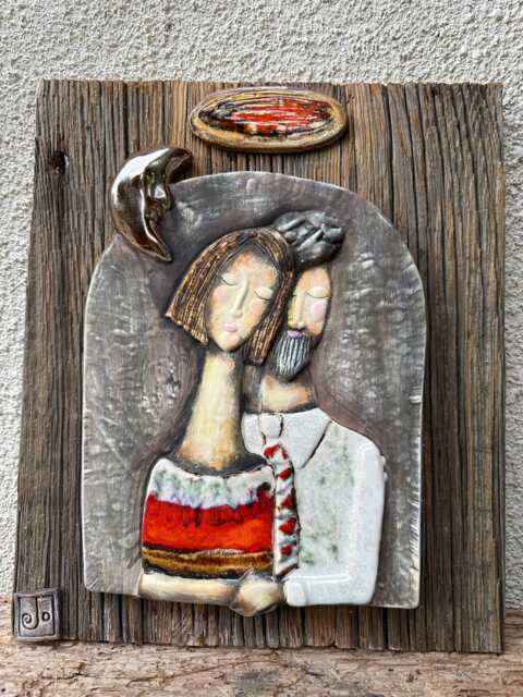 Handmade Wall Hanging Wooden Plaque - Refined Couple With Moon Various Colours - image 1
