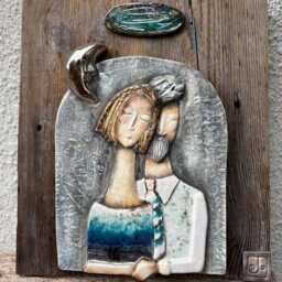 Handmade Wall Hanging Wooden Plaque - Refined Couple With Moon Various Colours - thumbnail 3