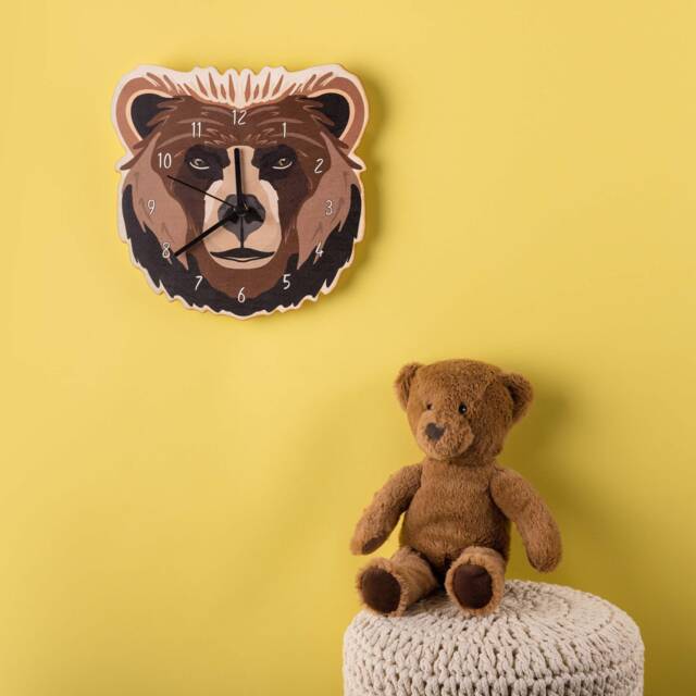 Wooden Bear Bedroom Wall Clock - Wood Animal Children's Nursery Art - image 1