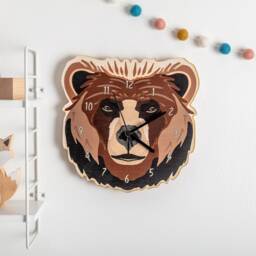Wooden Bear Bedroom Wall Clock - Wood Animal Children's Nursery Art - thumbnail 2