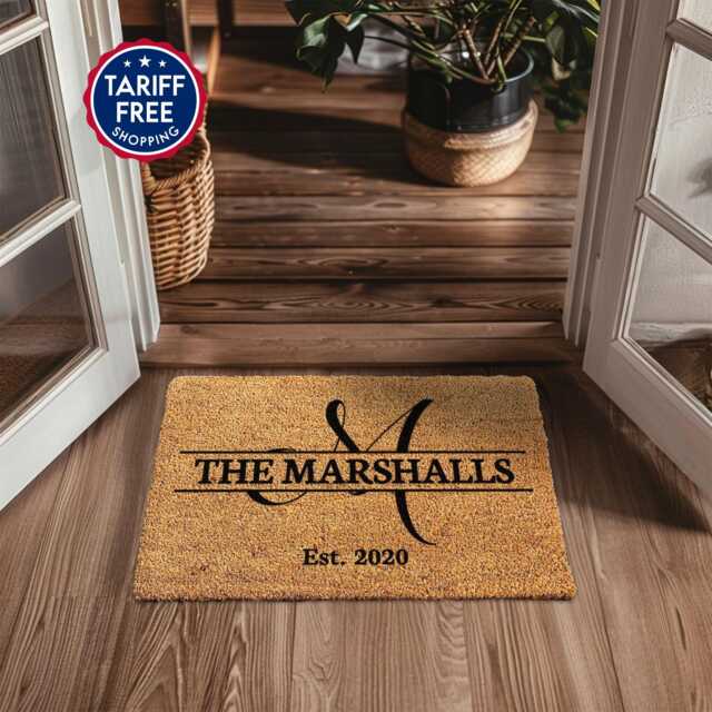 Monogram Door Mat - Personalized Rug Custom Coir Doormat Last Name Housewarming Gift Realtor Closing - image 1