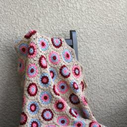 Knit Baby Blanket, Crochet Blanket in Beige Blue Coral Pink & Red Newborn Shower Gift-Custom Color Available - thumbnail 3