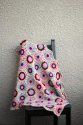 Knit Baby Blanket, Crochet Blanket in Beige Blue Coral Pink & Red Newborn Shower Gift-Custom Color Available - thumbnail 1