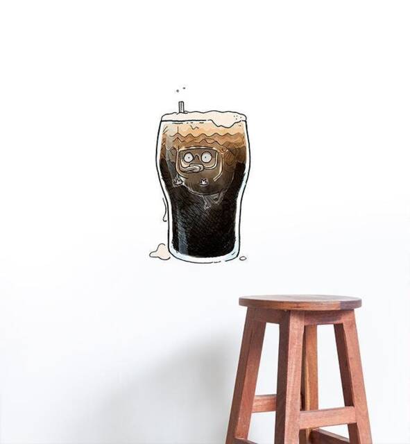Pint Diving Pug Wall Sticker Decal - Dogs & Pets Stickers, Art, Decals, Kids Boys, Girls, Animals Decals