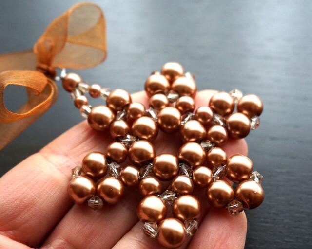 Modern Christmas Tree Ornament Honey Copper Pearl Beaded Snowflake Crystal Star Christmas Decor Holiday Decorations - image 1