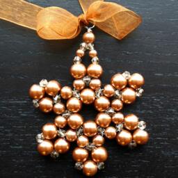 Modern Christmas Tree Ornament Honey Copper Pearl Beaded Snowflake Crystal Star Christmas Decor Holiday Decorations - thumbnail 3