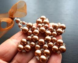 Modern Christmas Tree Ornament Honey Copper Pearl Beaded Snowflake Crystal Star Christmas Decor Holiday Decorations - thumbnail 1