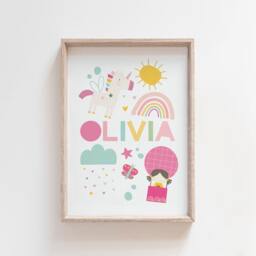 Girls Unicorn Name Print, Nursery Wall Art, Bedroom Prints, Rainbow Fairies Fairy Art - thumbnail 2