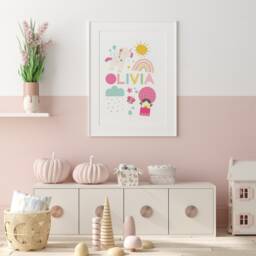 Girls Unicorn Name Print, Nursery Wall Art, Bedroom Prints, Rainbow Fairies Fairy Art - thumbnail 3