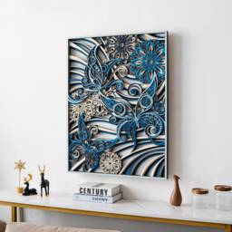 Butterfly Layered Wood Wall Art, Rustic Laser Cut Craft, Floral Pattern Living Room Decor - thumbnail 3