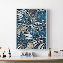 Butterfly Layered Wood Wall Art, Rustic Laser Cut Craft, Floral Pattern Living Room Decor - thumbnail 2