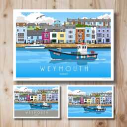 Weymouth Quay, Harbour, Fishing Boat, Dorset. Travel Poster Art Print. Portrait Version Also Available - thumbnail 1