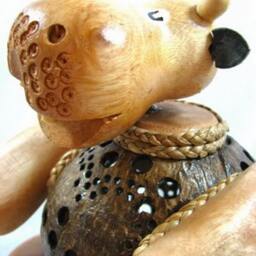 Hippopotamus Hippo Animal Lamp Coconut Shell Bedroom Table Floor Light Wooden Garden Handmade - thumbnail 2