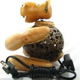 Hippopotamus Hippo Animal Lamp Coconut Shell Bedroom Table Floor Light Wooden Garden Handmade - thumbnail 3