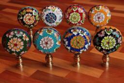 Chinese Champlev?? Cloisonn?? Lamp Finial On A Shiny Brass Hardware in Golden Yellow - thumbnail 1