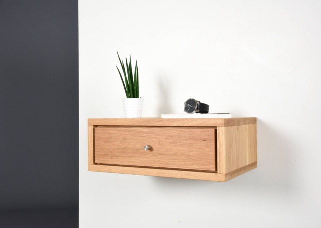 Small Floating Bedside Table in Solid Oak Wood With 1 Drawer - image 1