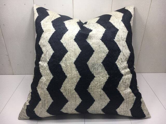 Handwoven Ikat Pillow Cover, Silk Cotton Blend, Modern Chevron Accent - 24x24 - image 1