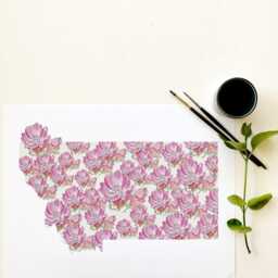 Montana State Flower Map Watercolor Bitterroot - Art Print Wall Graduation Wedding Anniversary Realtor Moving Gift - thumbnail 3