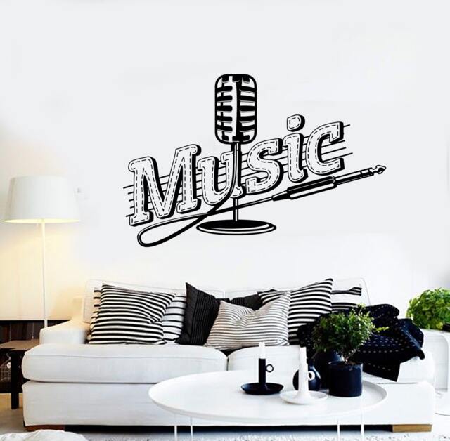 Wall Vinyl Music Microphone Song Singing Guaranteed Quality Decal Mural Art 1555Dz - image 1