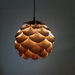 Walnut Pinecone Pendant Lamp, Small Wooden Ceiling Light - thumbnail 2