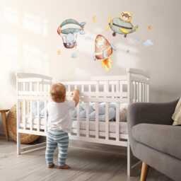 Flight Of Animals Wall Stickers For Kids Room, Green Baby Room Decor, Animals Decal Children's Self Adhesive - thumbnail 3