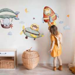 Flight Of Animals Wall Stickers For Kids Room, Green Baby Room Decor, Animals Decal Children's Self Adhesive - thumbnail 2
