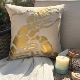 Beige Cotton Linen Metallic Applique Sea Creature Pattern, 24x24/26x26 Beach Style Euro Sham - Gold Lobster - thumbnail 2