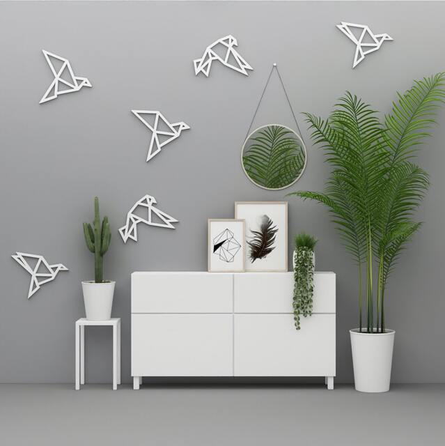 Origami Birds For Wall Decor, Black Or White Polygonal, Set Of 6 Geometric Cranes, Wall Art Office Home Decor Living Room - Skuorbi - image 1