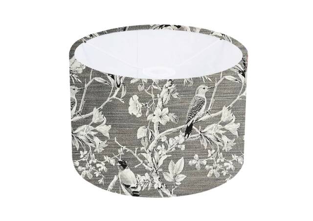 Handmade Floral Bird Lampshade, Tiki Onyx Charcoal Grey Silver Fabric - image 1