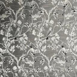Handmade Floral Bird Lampshade, Tiki Onyx Charcoal Grey Silver Fabric - thumbnail 2