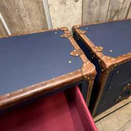 Navy Leather Nightstands With Brass Studs, Hardwood Drawer Units - thumbnail 4