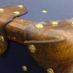 Navy Leather Nightstands With Brass Studs, Hardwood Drawer Units - thumbnail 3