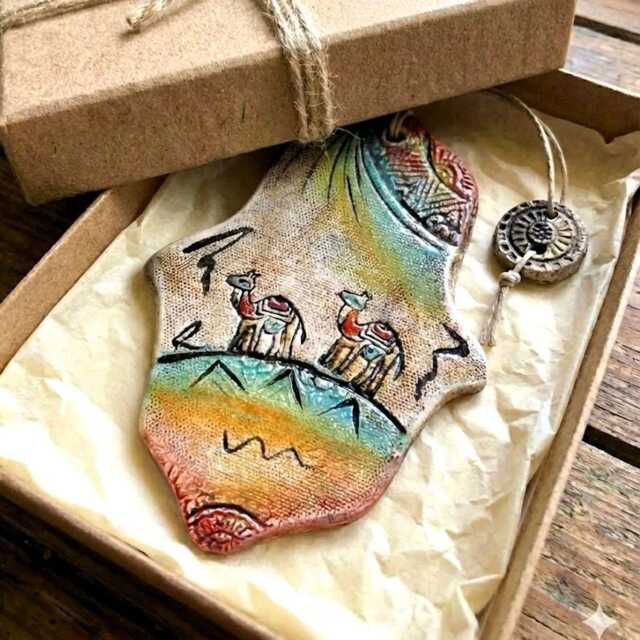 Ceramic Hamsa Wall Hanging, Desert Sunset Art, Evil Eye Protection, Handmade Israel Souvenir, Unique Negev Pottery Gift, Decor - image 1