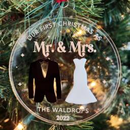Mr & Mrs Christmas Ornament/Just Married Personalized Wedding - thumbnail 3