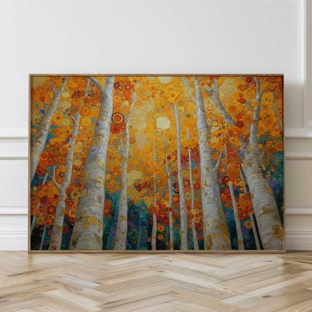 Gustav Klimt Abstract Wall Art, Landscape Painting, Unframed Geometric Forest Living Room Decor - image 1