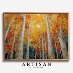 Gustav Klimt Abstract Wall Art, Landscape Painting, Unframed Geometric Forest Living Room Decor - thumbnail 3