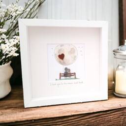 Wedding Anniversary Gift Husband Wife Personalised Framed Pebble Picture, Watercolour Illustration Couples Gift, Bespoke, Engagement - thumbnail 1