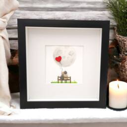 Wedding Anniversary Gift Husband Wife Personalised Framed Pebble Picture, Watercolour Illustration Couples Gift, Bespoke, Engagement - thumbnail 2
