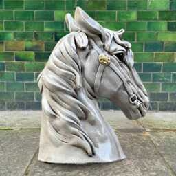 Stone Horse Head Statue Concrete Bust Decor Equestrian Garden Sculpture Stable Ornament Cement Art Gift Handmade - thumbnail 3