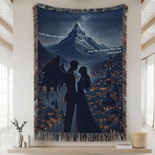 Velaris Woven Blanket, Fantasy Romance Night Court Romantic Winged Lover Book Gift - image 1