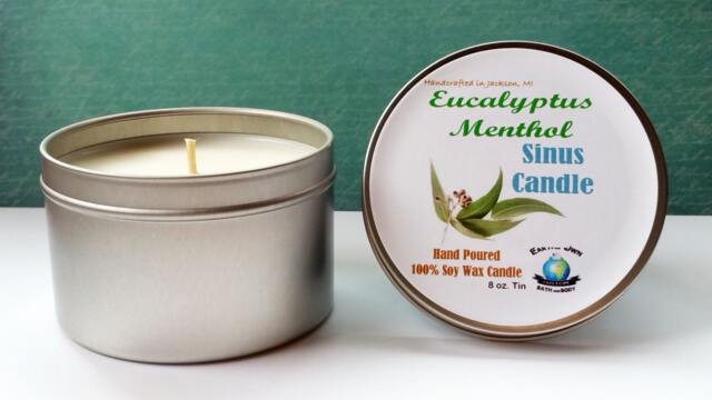 Eucalyptus Menthol Soy Candle For Sinus Relief - 8 Oz Tin - image 1