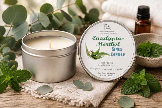 Eucalyptus Menthol Soy Candle For Sinus Relief - 8 Oz Tin - image 1