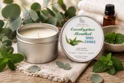 Eucalyptus Menthol Soy Candle For Sinus Relief - 8 Oz Tin - thumbnail 1